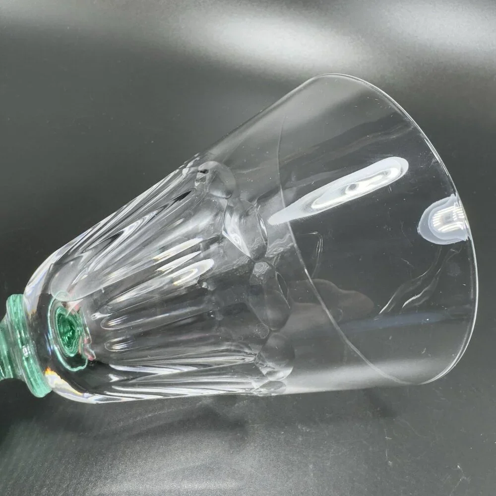 Seneca Theodule Clear Top Green Uranium Stem Optic Cut Top Goblet Cup Single VTG